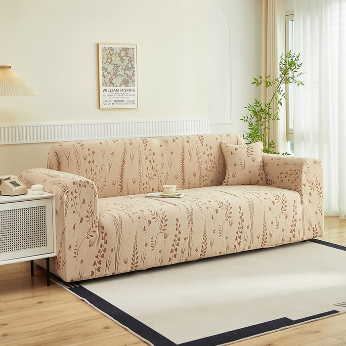 91家纺网 家纺一手货源 找家纺 丝绮鹿 2025新款雕花绒-麦浪沙发套松紧款（三人图）麦浪系列 麦浪-浅茶