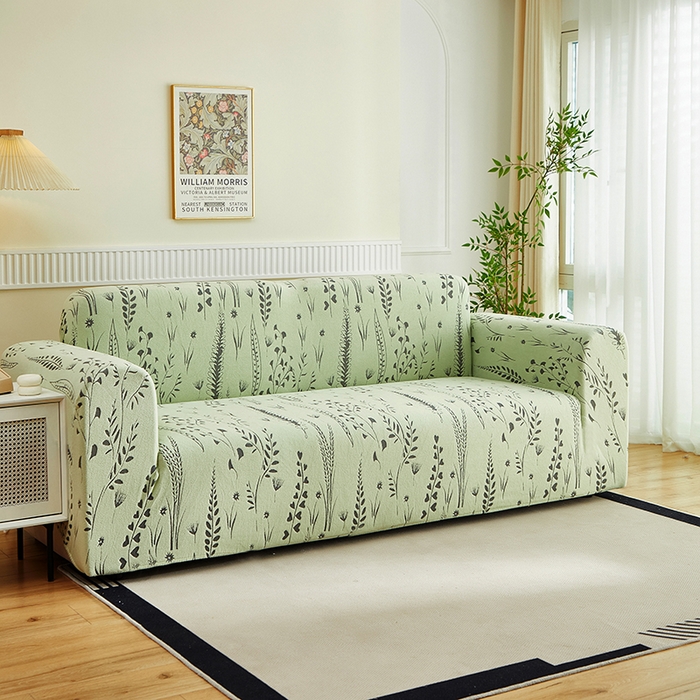 91家纺网 家纺一手货源 找家纺 丝绮鹿 2025新款雕花绒-麦浪沙发套松紧款（三人图）麦浪系列 麦浪-草绿