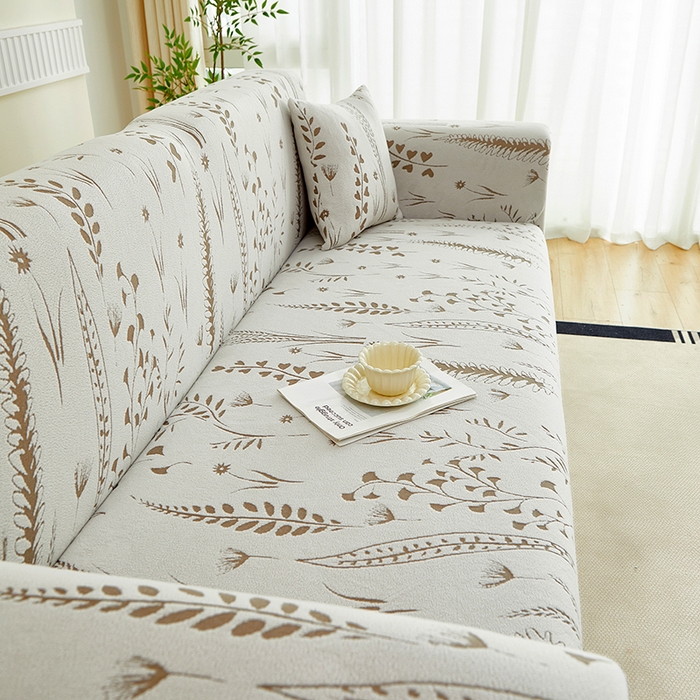 91家纺网 家纺一手货源 找家纺 丝绮鹿 2025新款雕花绒-麦浪沙发套松紧款（三人图）麦浪系列 麦浪-云灰