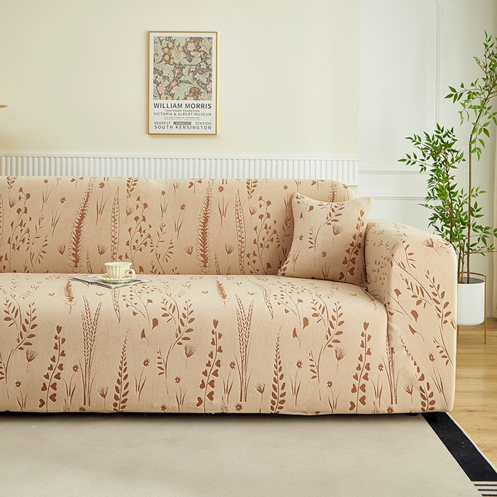 91家纺网 家纺一手货源 找家纺 丝绮鹿 2025新款雕花绒-麦浪沙发套松紧款（三人图）麦浪系列 麦浪-浅茶