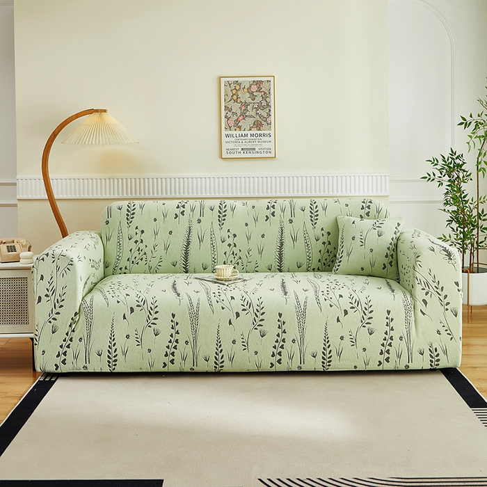 91家纺网 家纺一手货源 找家纺 丝绮鹿 2025新款雕花绒-麦浪沙发套松紧款（三人图）麦浪系列 麦浪-草绿