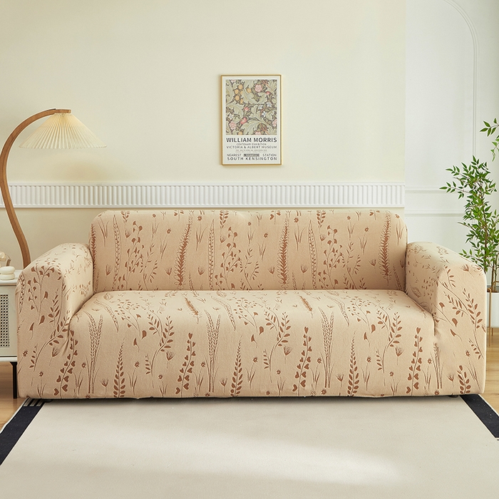 91家纺网 家纺一手货源 找家纺 丝绮鹿 2025新款雕花绒-麦浪沙发套松紧款（三人图）麦浪系列 麦浪-浅茶