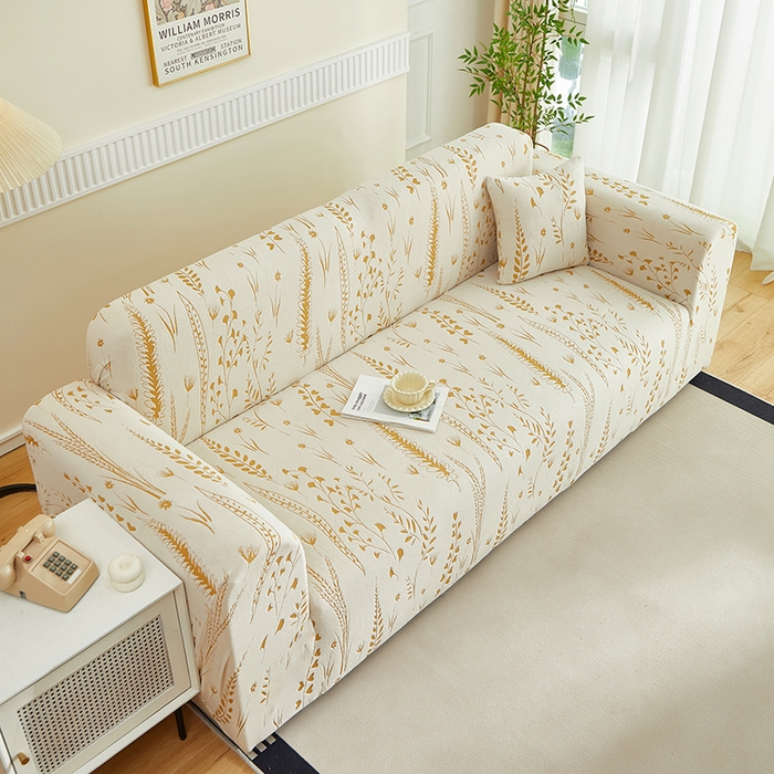 91家纺网 家纺一手货源 找家纺 丝绮鹿 2025新款雕花绒-麦浪沙发套松紧款（三人图）麦浪系列 麦浪-奶白