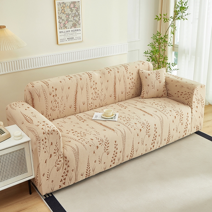 91家纺网 家纺一手货源 找家纺 丝绮鹿 2025新款雕花绒-麦浪沙发套松紧款（三人图）麦浪系列 麦浪-浅茶