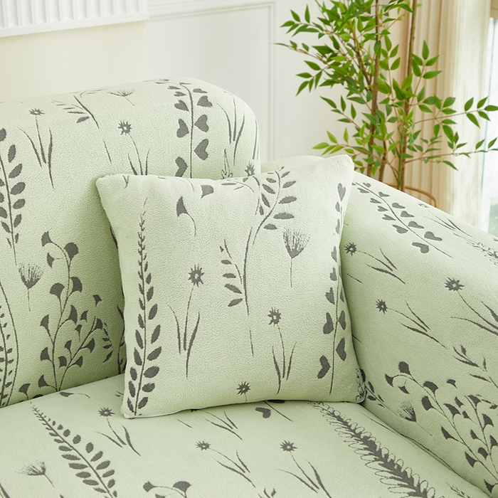 91家纺网 家纺一手货源 找家纺 丝绮鹿 2025新款雕花绒-麦浪沙发套松紧款（三人图）麦浪系列 麦浪-草绿