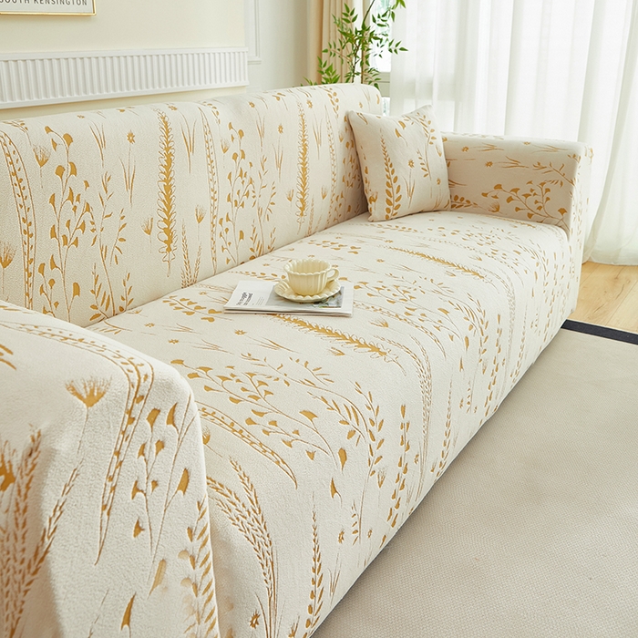 91家纺网 家纺一手货源 找家纺 丝绮鹿 2025新款雕花绒-麦浪沙发套松紧款（三人图）麦浪系列 麦浪-奶白