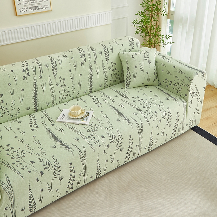 91家纺网 家纺一手货源 找家纺 丝绮鹿 2025新款雕花绒-麦浪沙发套松紧款（三人图）麦浪系列 麦浪-草绿