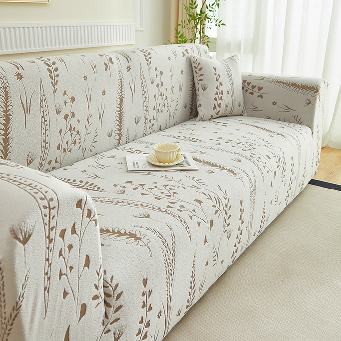 91家纺网 家纺一手货源 找家纺 丝绮鹿 2025新款雕花绒-麦浪沙发套松紧款（三人图）麦浪系列 麦浪-云灰