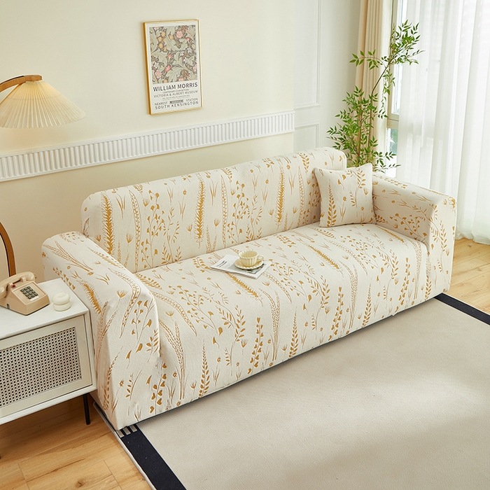 91家纺网 家纺一手货源 找家纺 丝绮鹿 2025新款雕花绒-麦浪沙发套松紧款（三人图）麦浪系列 麦浪-奶白