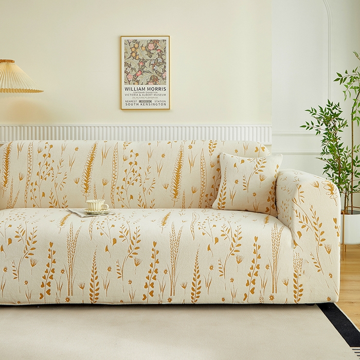 91家纺网 家纺一手货源 找家纺 丝绮鹿 2025新款雕花绒-麦浪沙发套松紧款（三人图）麦浪系列 麦浪-奶白