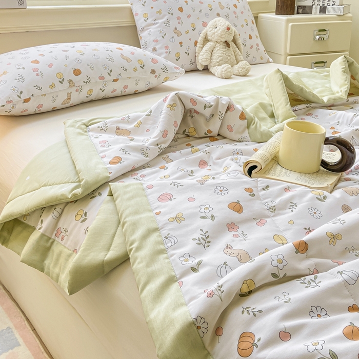 91家纺网 家纺一手货源 找家纺 （总）沃尔居 2025新款双面全棉印花夏被可机洗小清新纯棉夏凉被薄被芯空调被子