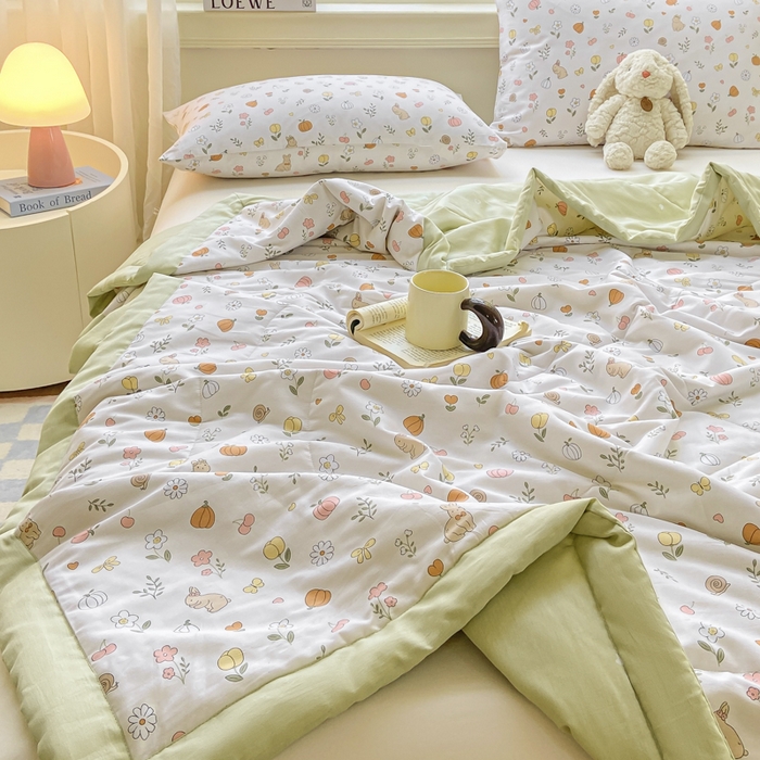 91家纺网 家纺一手货源 找家纺 （总）沃尔居 2025新款双面全棉印花夏被可机洗小清新纯棉夏凉被薄被芯空调被子