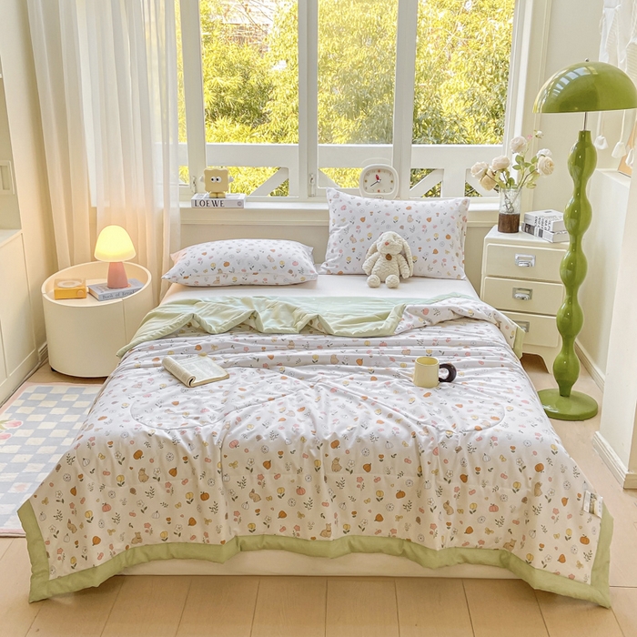 91家纺网 家纺一手货源 找家纺 （总）沃尔居 2025新款双面全棉印花夏被可机洗小清新纯棉夏凉被薄被芯空调被子