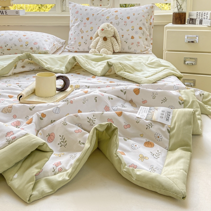 91家纺网 家纺一手货源 找家纺 （总）沃尔居 2025新款双面全棉印花夏被可机洗小清新纯棉夏凉被薄被芯空调被子