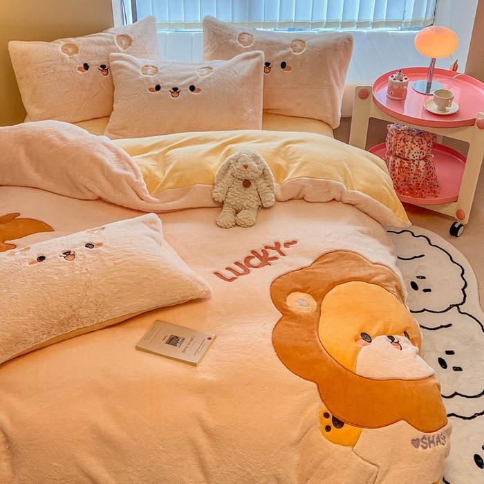 91家纺网 家纺一手货源 找家纺 （总）懒猫家纺 2024新款【兔毛绒贴布绣】四件套