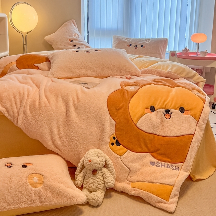 91家纺网 家纺一手货源 找家纺 （总）懒猫家纺 2024新款【兔毛绒贴布绣】四件套