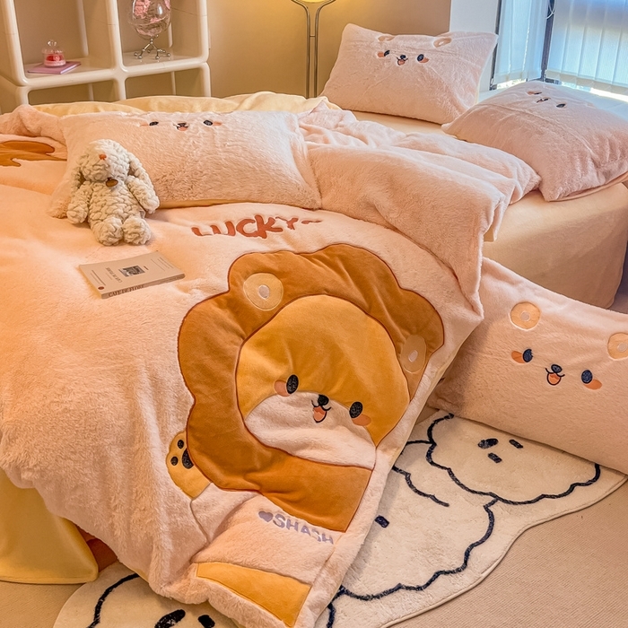 91家纺网 家纺一手货源 找家纺 （总）懒猫家纺 2024新款【兔毛绒贴布绣】四件套