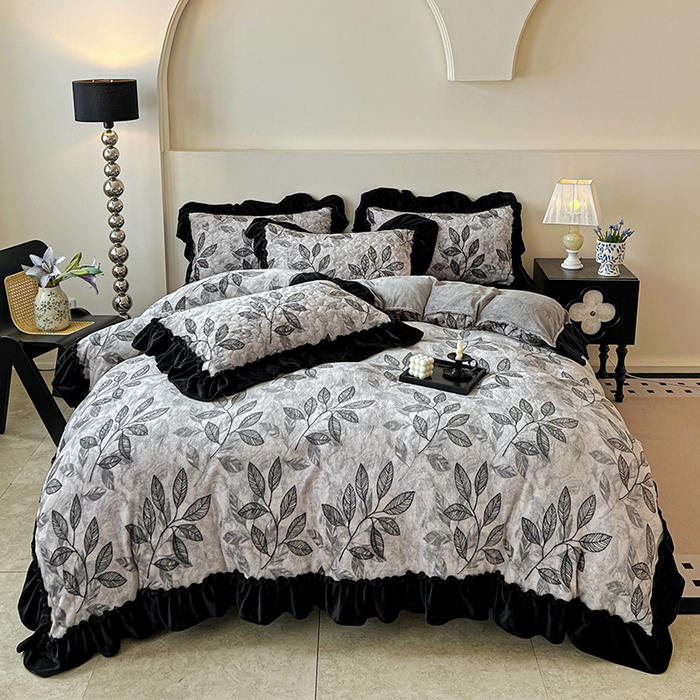 ME/ERA HOME寐时代 2025新款牛奶绒赫本风夹棉床盖四件套 知叶-灰