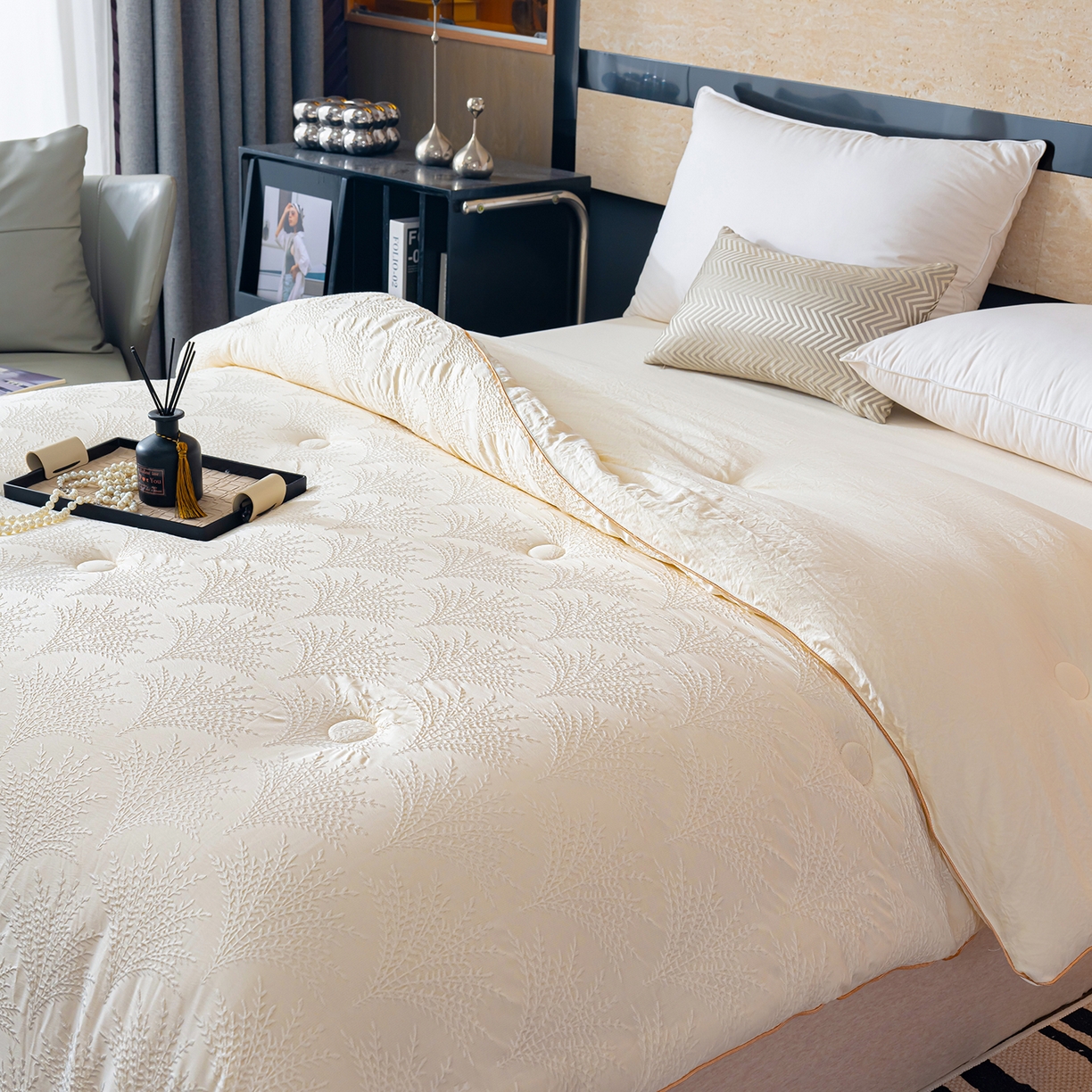 （总）蓝冰家纺 2025新款亲肤发财树提花大豆被子被芯