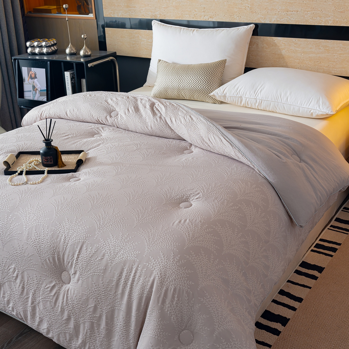 91家纺网 家纺一手货源 找家纺 （总）蓝冰家纺 2025新款亲肤发财树提花大豆被子被芯