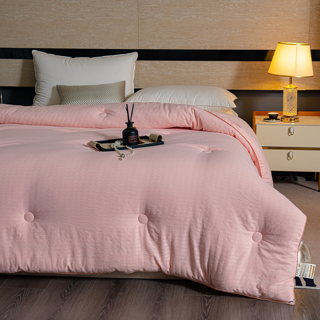 91家纺网 家纺一手货源 找家纺 蓝冰家纺 2025新款亲肤发财树提花大豆被子被芯 提花-玉色