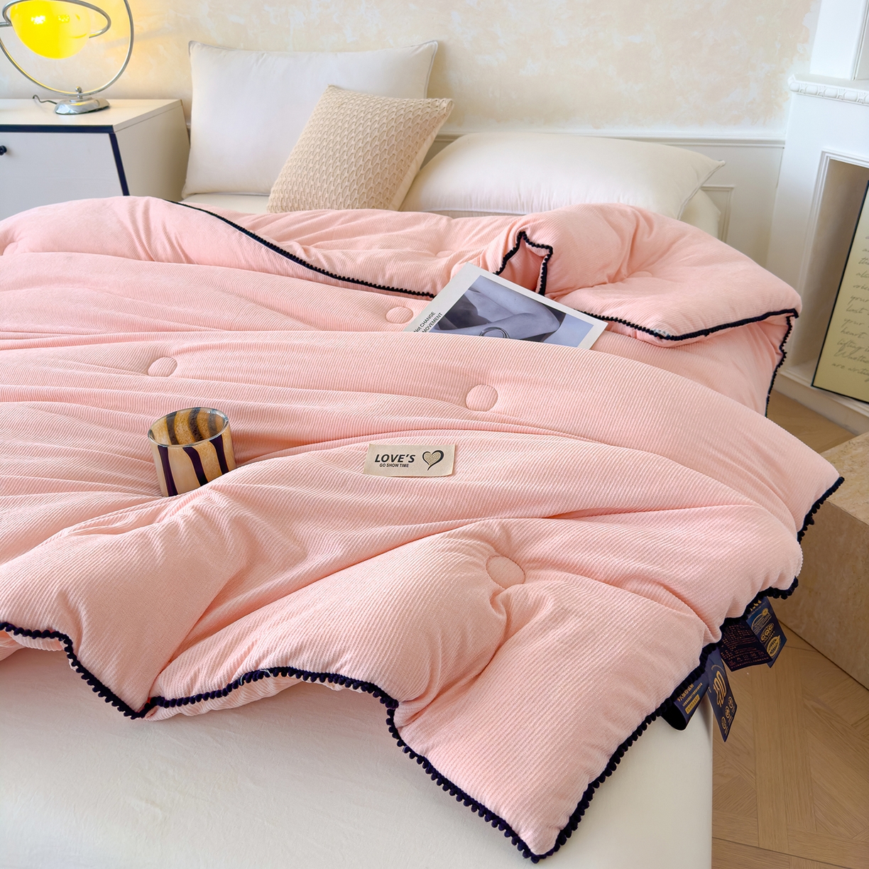 91家纺网 家纺一手货源 找家纺 蓝冰家纺 2025新款保暖雪尼绒大豆被冬被被子被芯 墨玉色