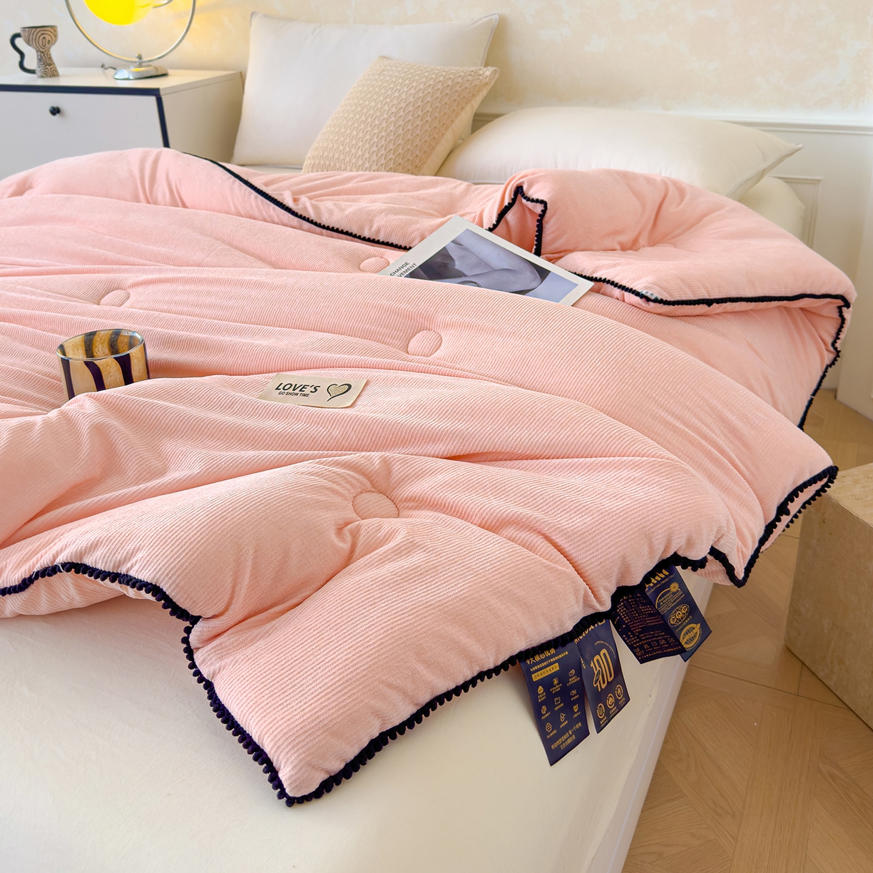 91家纺网 家纺一手货源 找家纺 蓝冰家纺 2025新款保暖雪尼绒大豆被冬被被子被芯 墨玉色