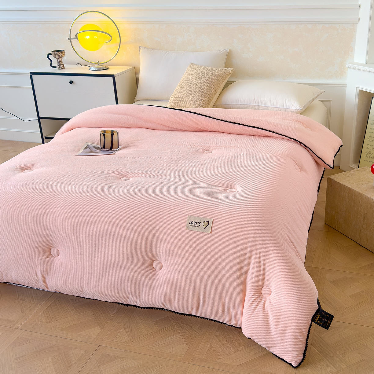 91家纺网 家纺一手货源 找家纺 蓝冰家纺 2025新款保暖雪尼绒大豆被冬被被子被芯 墨玉色