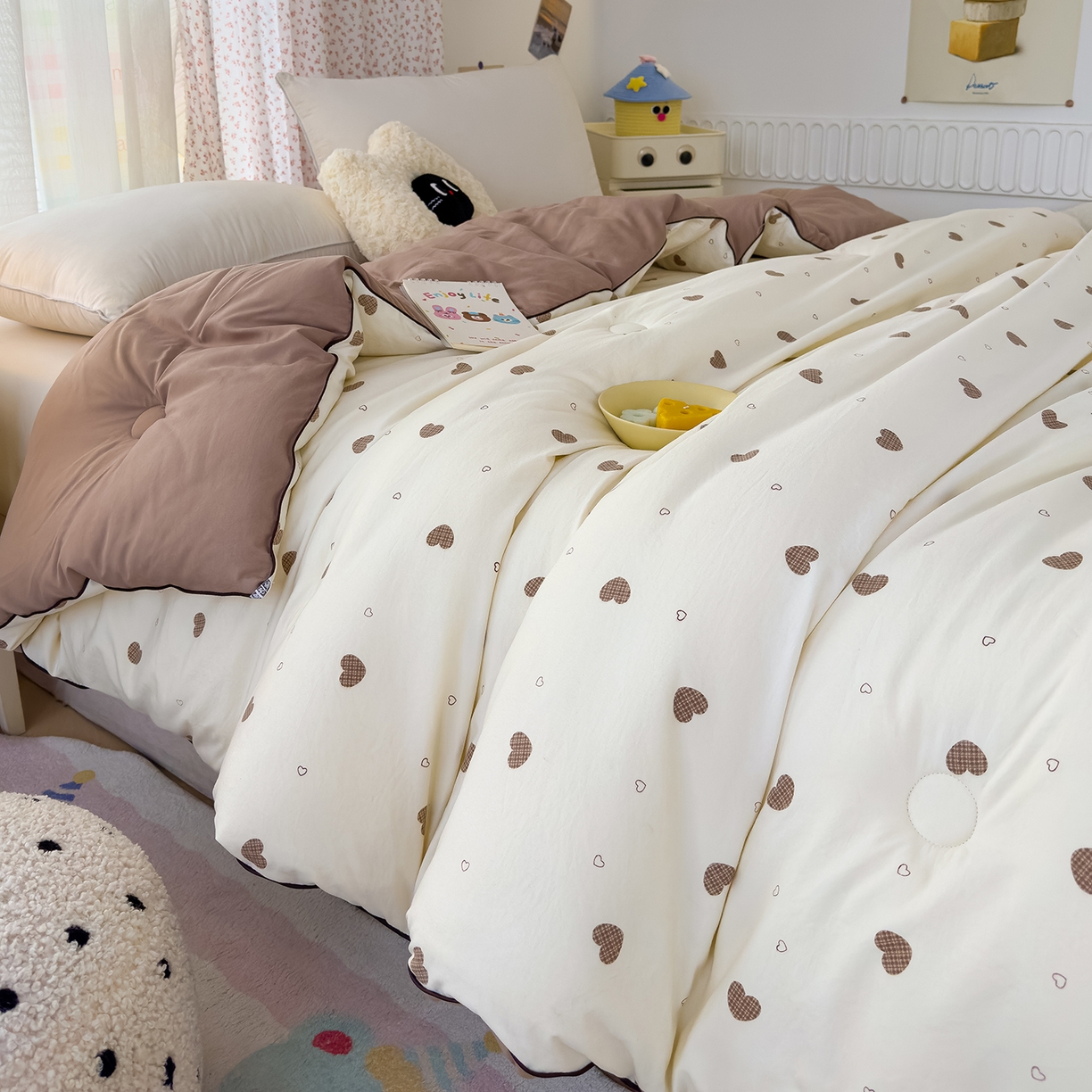 91家纺网 家纺一手货源 找家纺 蓝冰家纺 2025新款亚朵棉印花大豆冬被被子被芯 甜心啵啵