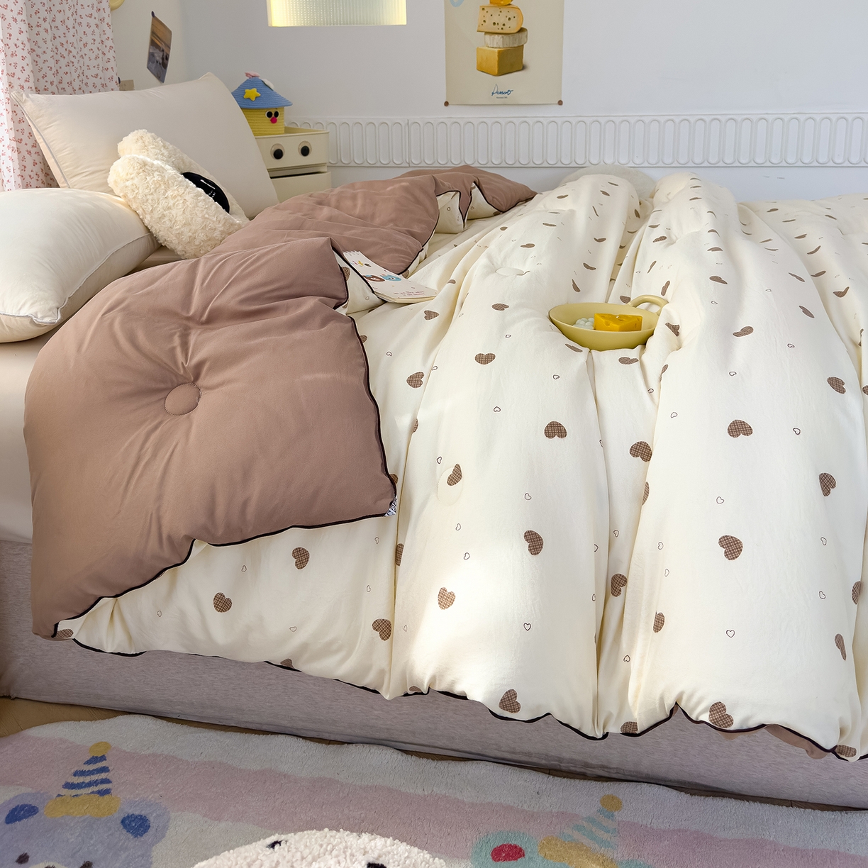 91家纺网 家纺一手货源 找家纺 蓝冰家纺 2025新款亚朵棉印花大豆冬被被子被芯 甜心啵啵