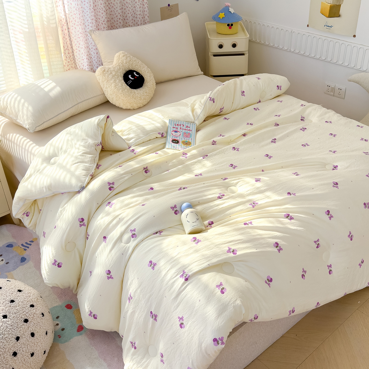 91家纺网 家纺一手货源 找家纺 蓝冰家纺 2025新款亚朵棉印花大豆冬被被子被芯 玫瑰花园