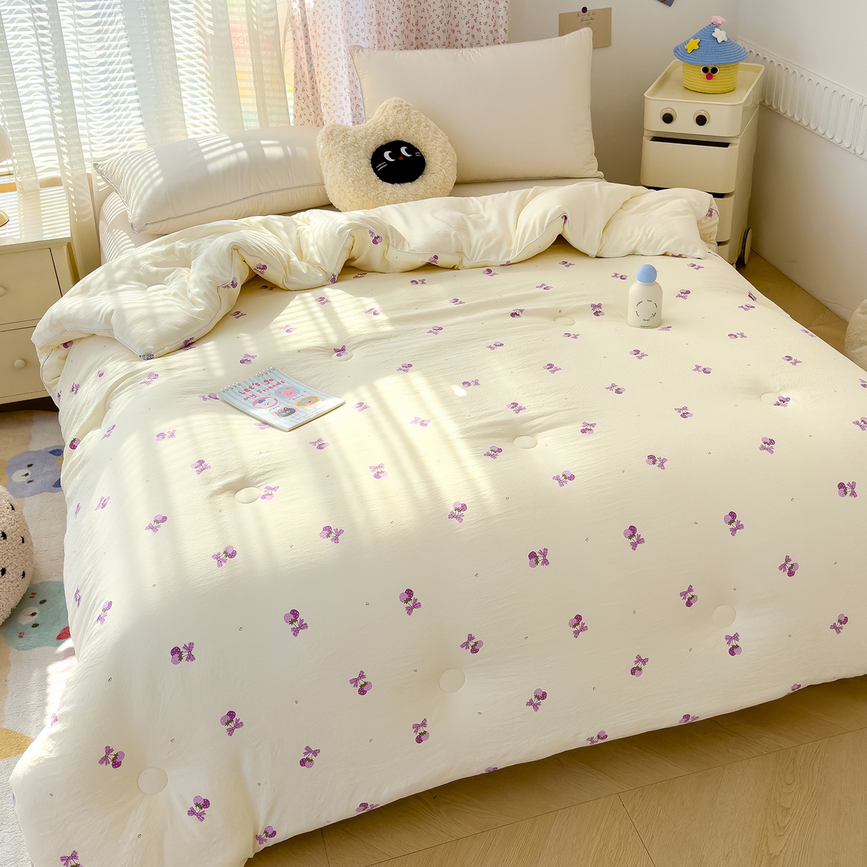 91家纺网 家纺一手货源 找家纺 蓝冰家纺 2025新款亚朵棉印花大豆冬被被子被芯 玫瑰花园