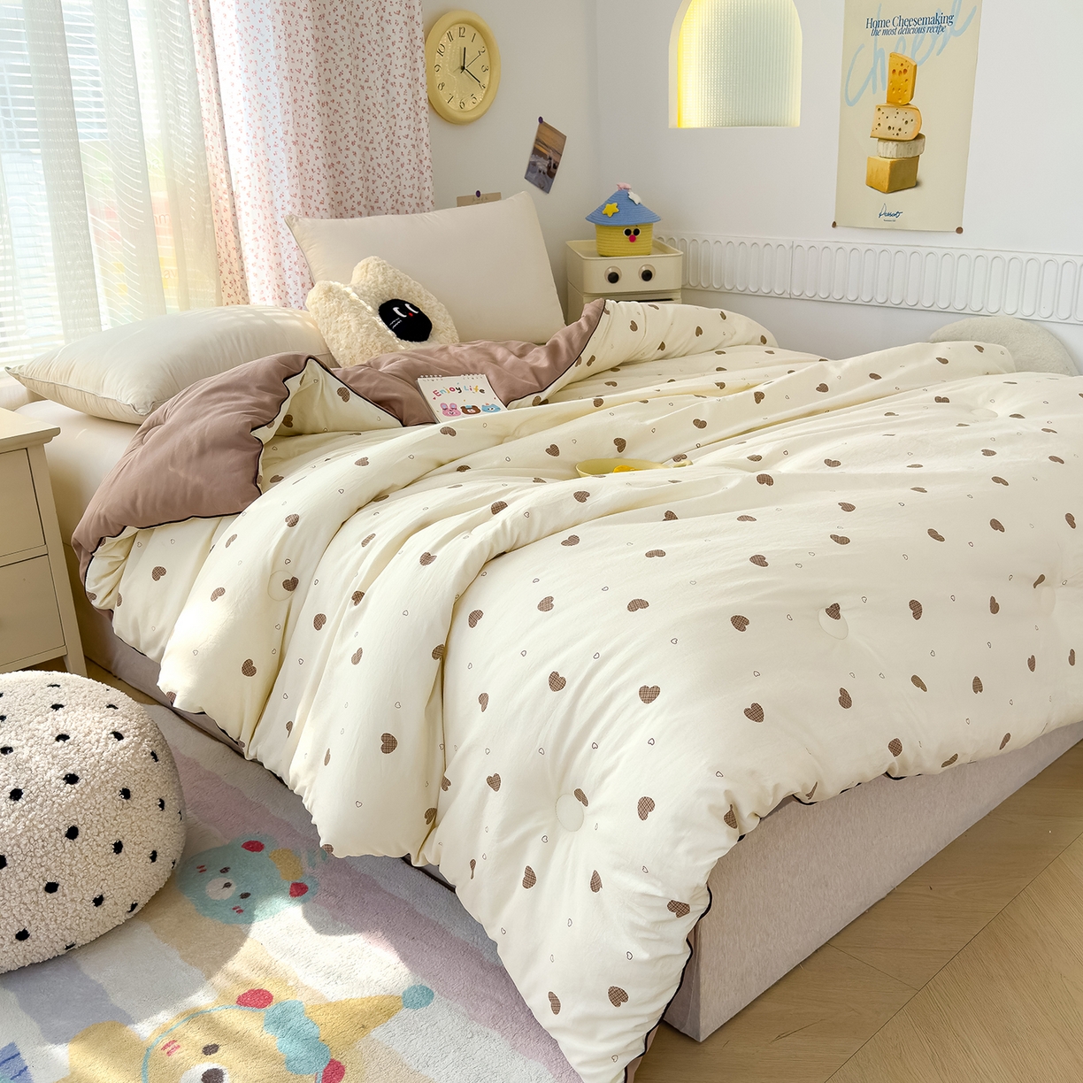 91家纺网 家纺一手货源 找家纺 蓝冰家纺 2025新款亚朵棉印花大豆冬被被子被芯 甜心啵啵