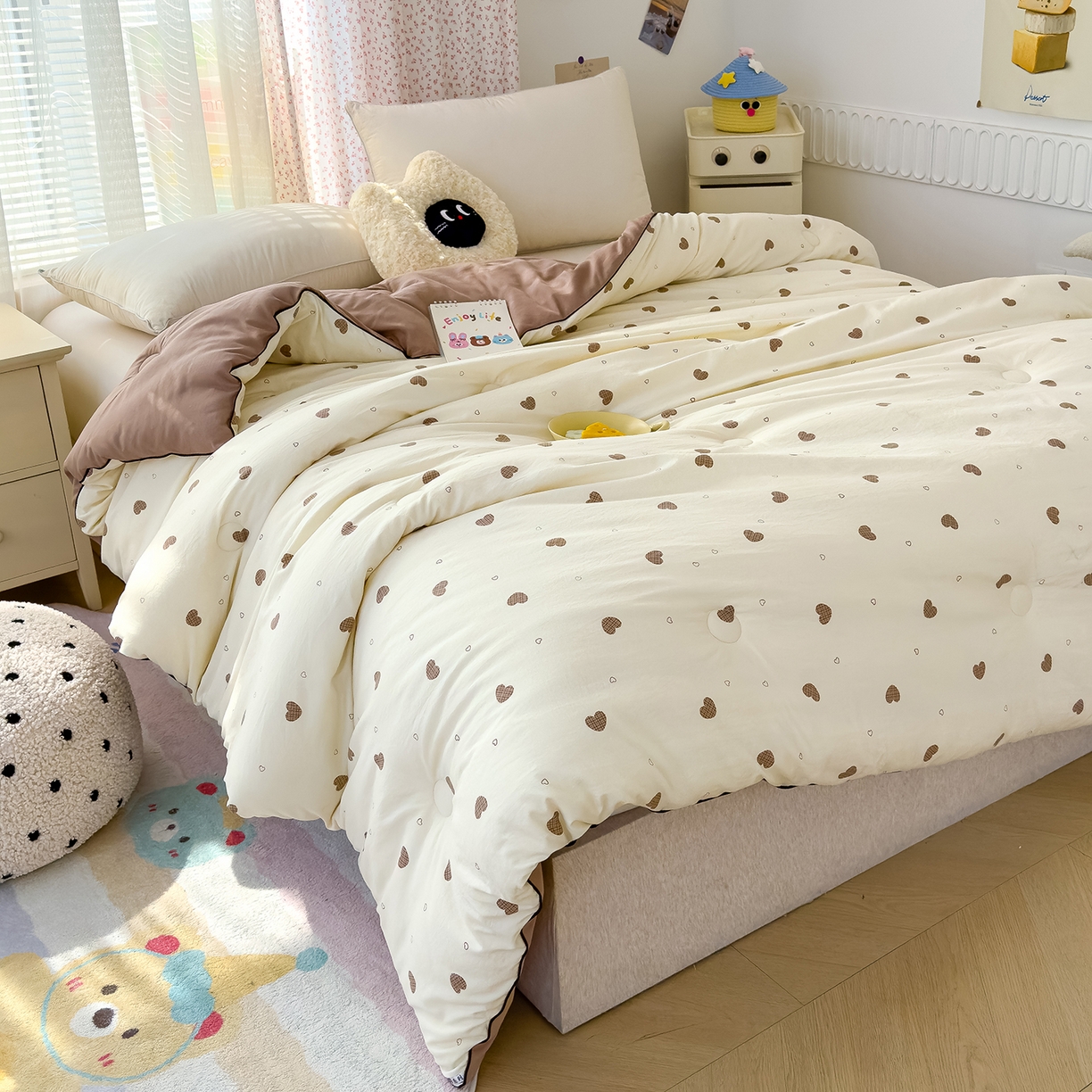 91家纺网 家纺一手货源 找家纺 蓝冰家纺 2025新款亚朵棉印花大豆冬被被子被芯 甜心啵啵