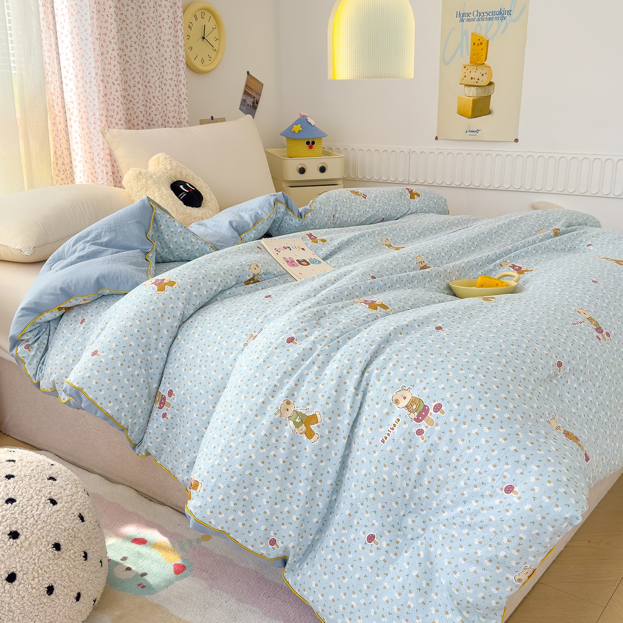 91家纺网 家纺一手货源 找家纺 蓝冰家纺 2025新款亚朵棉印花大豆冬被被子被芯 可爱卡比