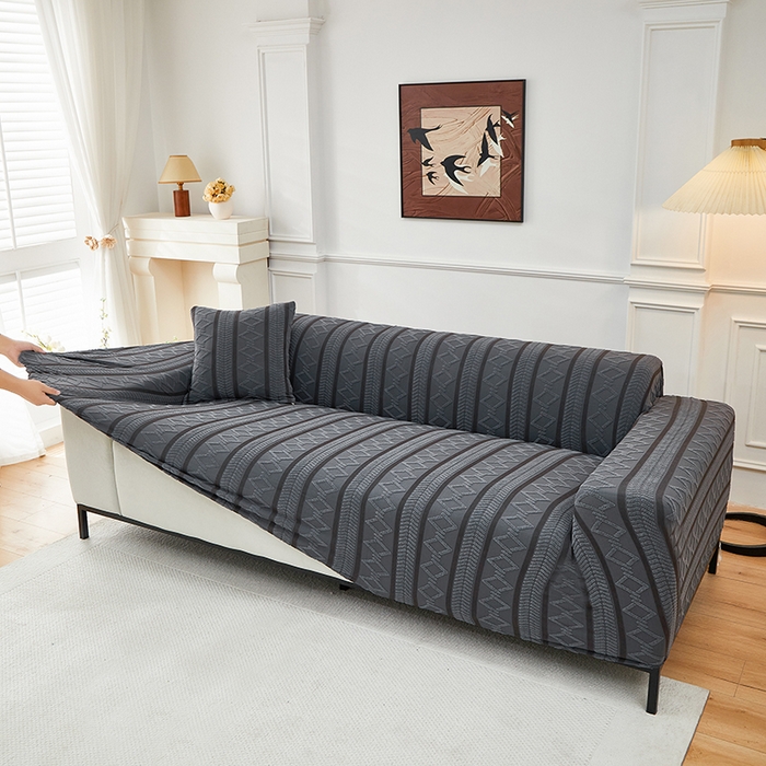 91家纺网 家纺一手货源 找家纺 飞翔家纺 2025新款棕菱沙发套沙发垫 棕菱-深灰