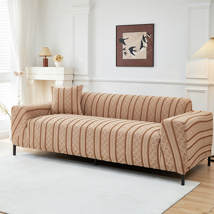 91家纺网 家纺一手货源 找家纺 飞翔家纺 2025新款棕菱沙发套沙发垫 棕菱-驼色