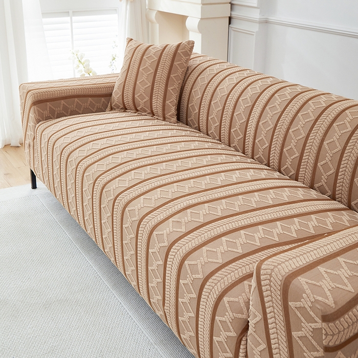 91家纺网 家纺一手货源 找家纺 飞翔家纺 2025新款棕菱沙发套沙发垫 棕菱-驼色