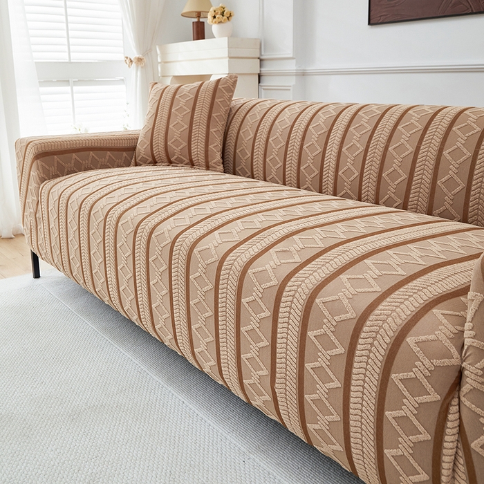 91家纺网 家纺一手货源 找家纺 飞翔家纺 2025新款棕菱沙发套沙发垫 棕菱-驼色