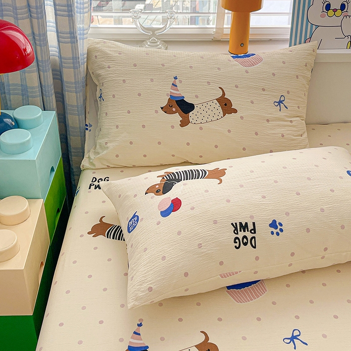 91家纺网 家纺一手货源 找家纺 维娜斯家纺 2025新款A类水洗棉双层纱床笠单件 欢度节日