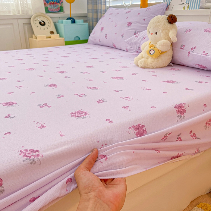 91家纺网 家纺一手货源 找家纺 维娜斯家纺 2025新款A类水洗棉双层纱床笠单件 夏日盛果