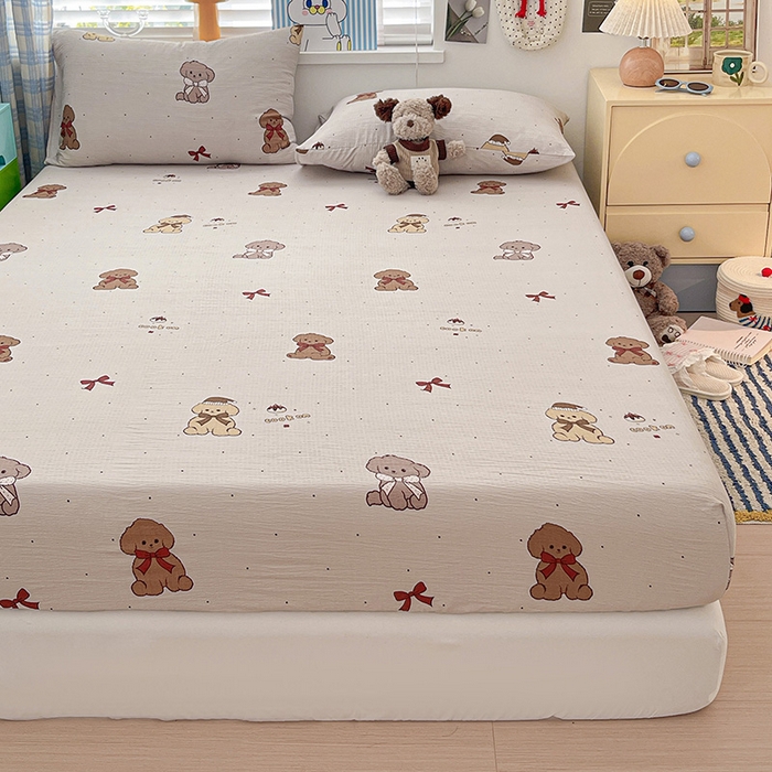 91家纺网 家纺一手货源 找家纺 维娜斯家纺 2025新款A类水洗棉双层纱床笠单件 甜心派对