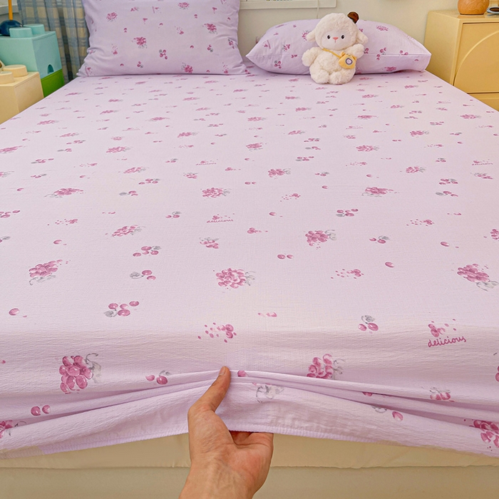 91家纺网 家纺一手货源 找家纺 维娜斯家纺 2025新款A类水洗棉双层纱床笠单件 夏日盛果