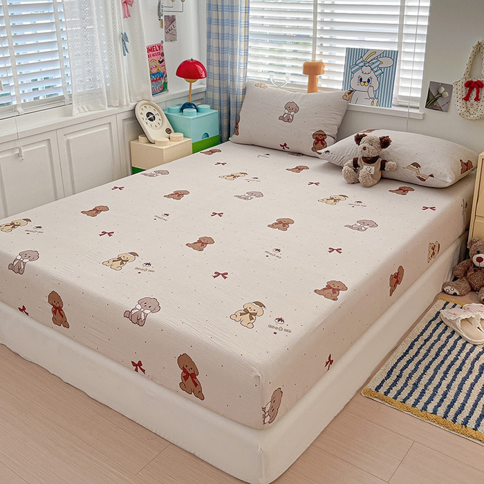 91家纺网 家纺一手货源 找家纺 维娜斯家纺 2025新款A类水洗棉双层纱床笠单件 甜心派对