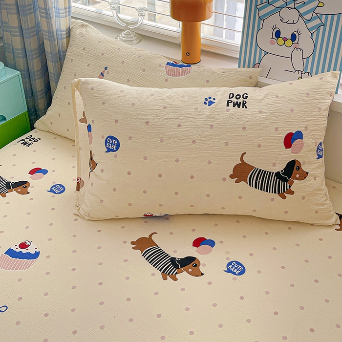 91家纺网 家纺一手货源 找家纺 维娜斯家纺 2025新款A类水洗棉双层纱床笠单件 欢度节日