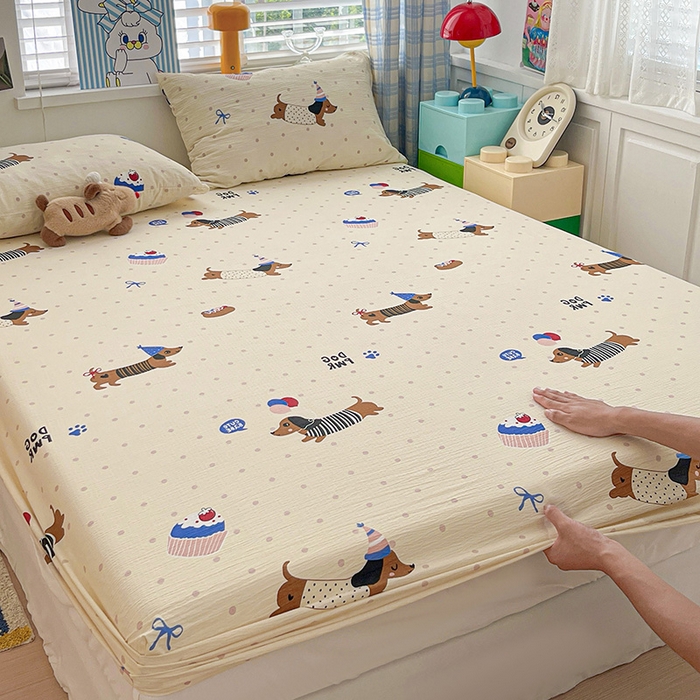 91家纺网 家纺一手货源 找家纺 维娜斯家纺 2025新款A类水洗棉双层纱床笠单件 欢度节日