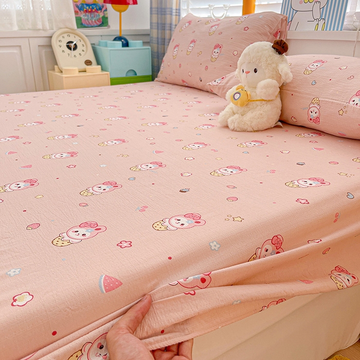 91家纺网 家纺一手货源 找家纺 维娜斯家纺 2025新款A类水洗棉双层纱床笠单件 小兔莉莉