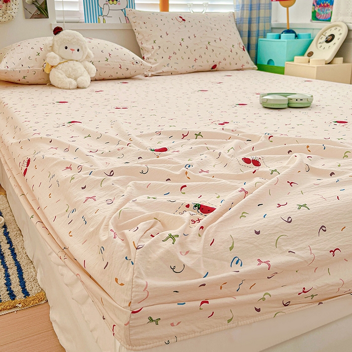 91家纺网 家纺一手货源 找家纺 维娜斯家纺 2025新款A类水洗棉双层纱床笠单件 森林派对