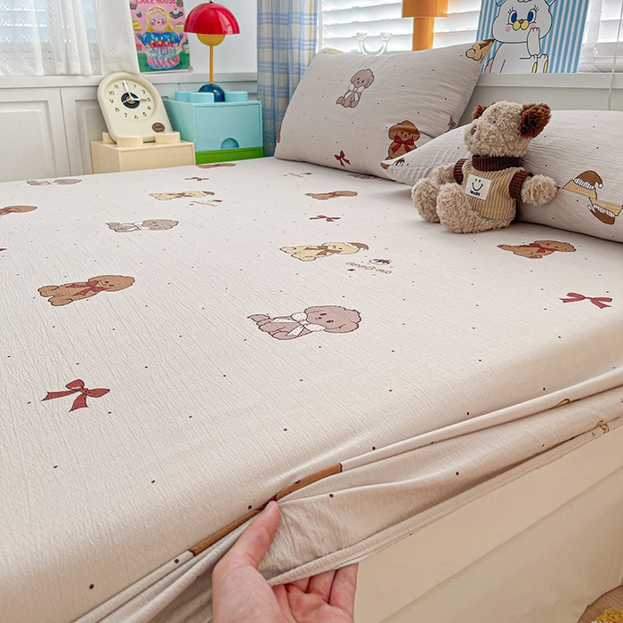 91家纺网 家纺一手货源 找家纺 维娜斯家纺 2025新款A类水洗棉双层纱床笠单件 甜心派对