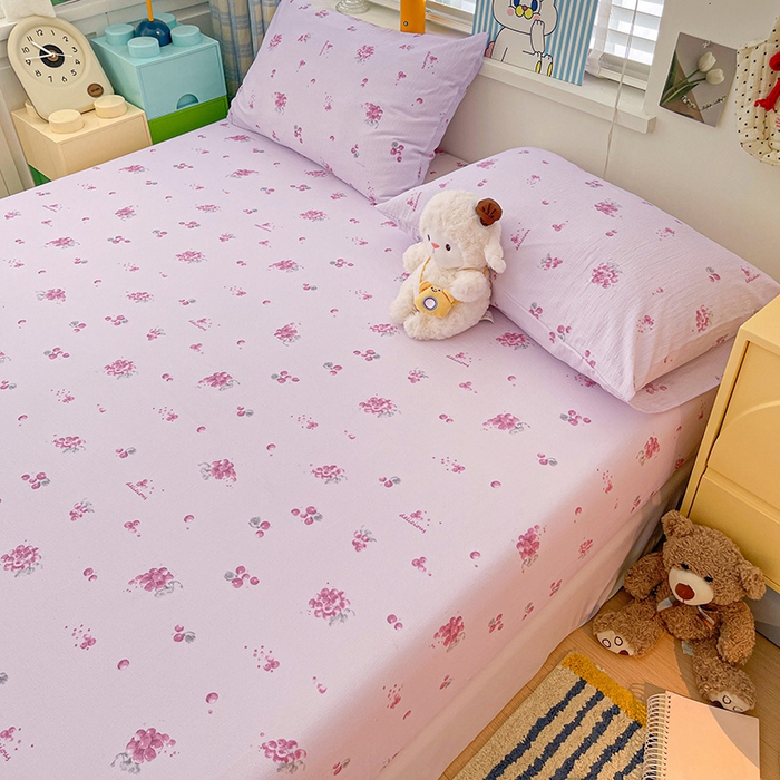 91家纺网 家纺一手货源 找家纺 维娜斯家纺 2025新款A类水洗棉双层纱床笠单件 夏日盛果